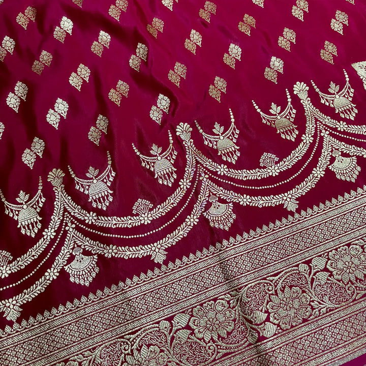 Pink Golden Zari Katan Silk Banarasi Saree