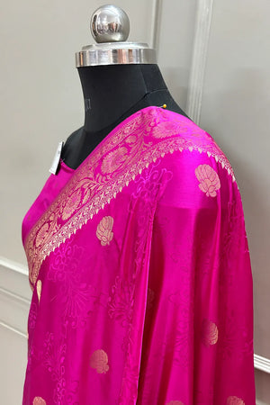 Pink Golden Zari Katan Silk Banarasi Saree