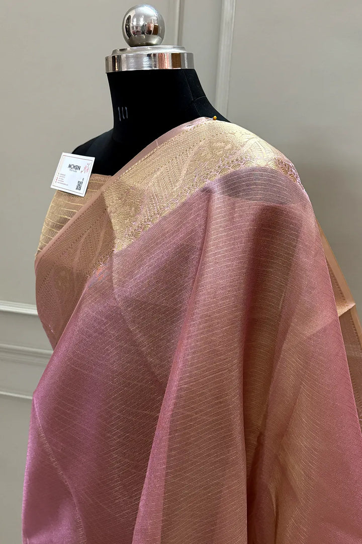 Pink Golden Zari Tissue Silk Banarasi Saree