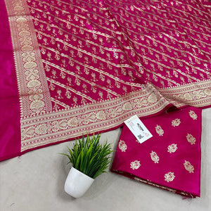 Pink Madiyan Buti Satin Silk Banarasi Suit