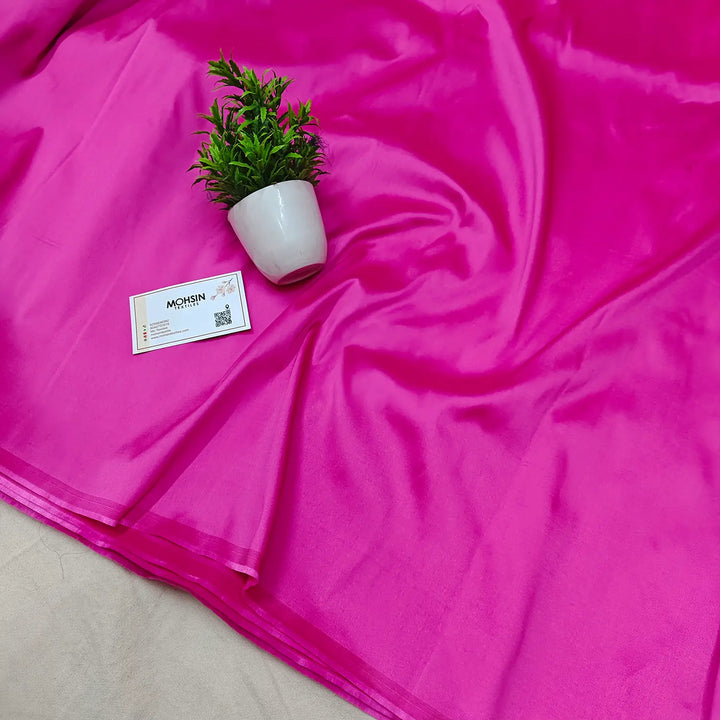 Pink Plain Satin Silk Banarasi Fabric