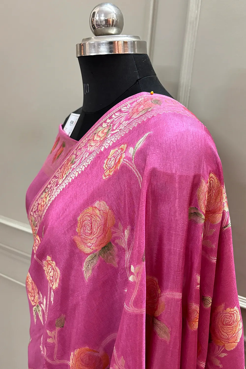 Pink Rosy Jaal Georgette Silk Banarasi Saree