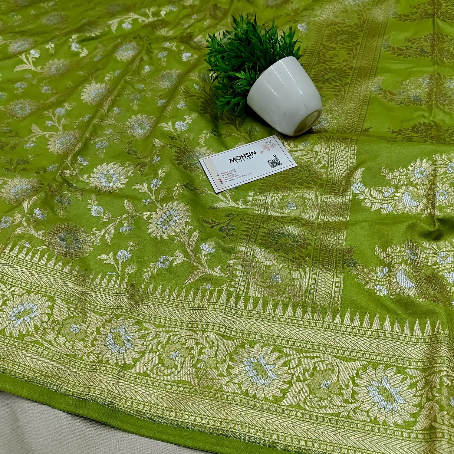 Pista Ganga Jamuna Crepe Silk Banarasi Saree
