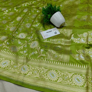 Pista Ganga Jamuna Crepe Silk Banarasi Saree