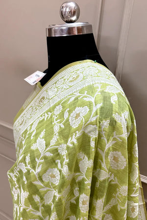 Pista Resham Silk Banarasi Saree