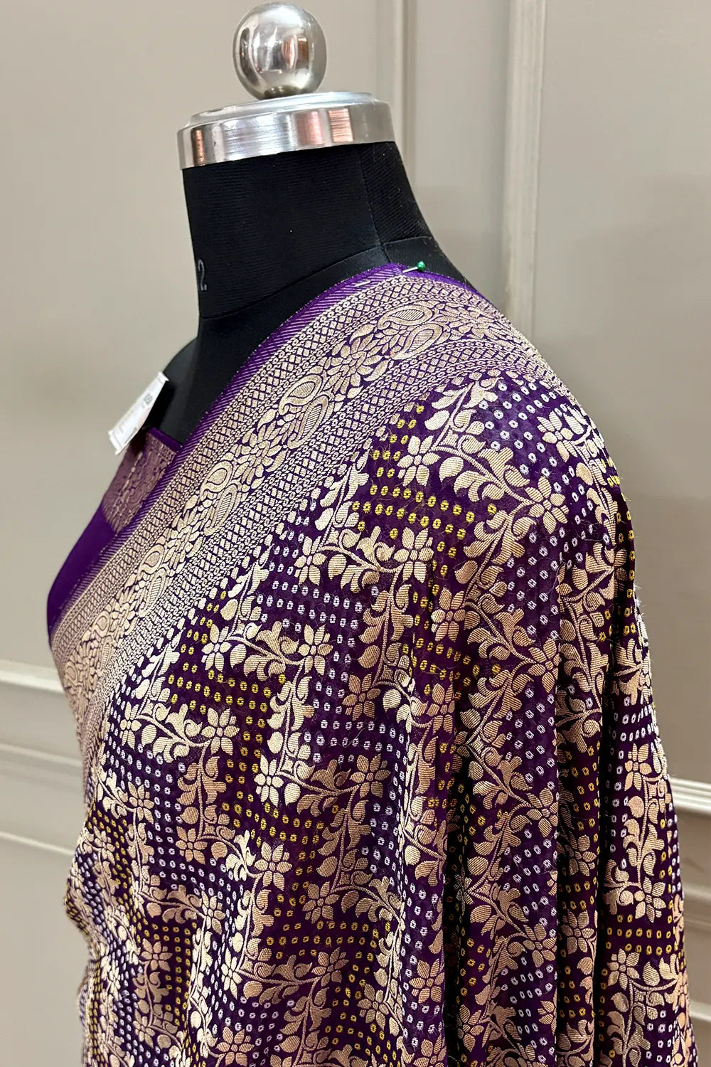 Purple Bandhej Georgette Silk Banarasi Saree