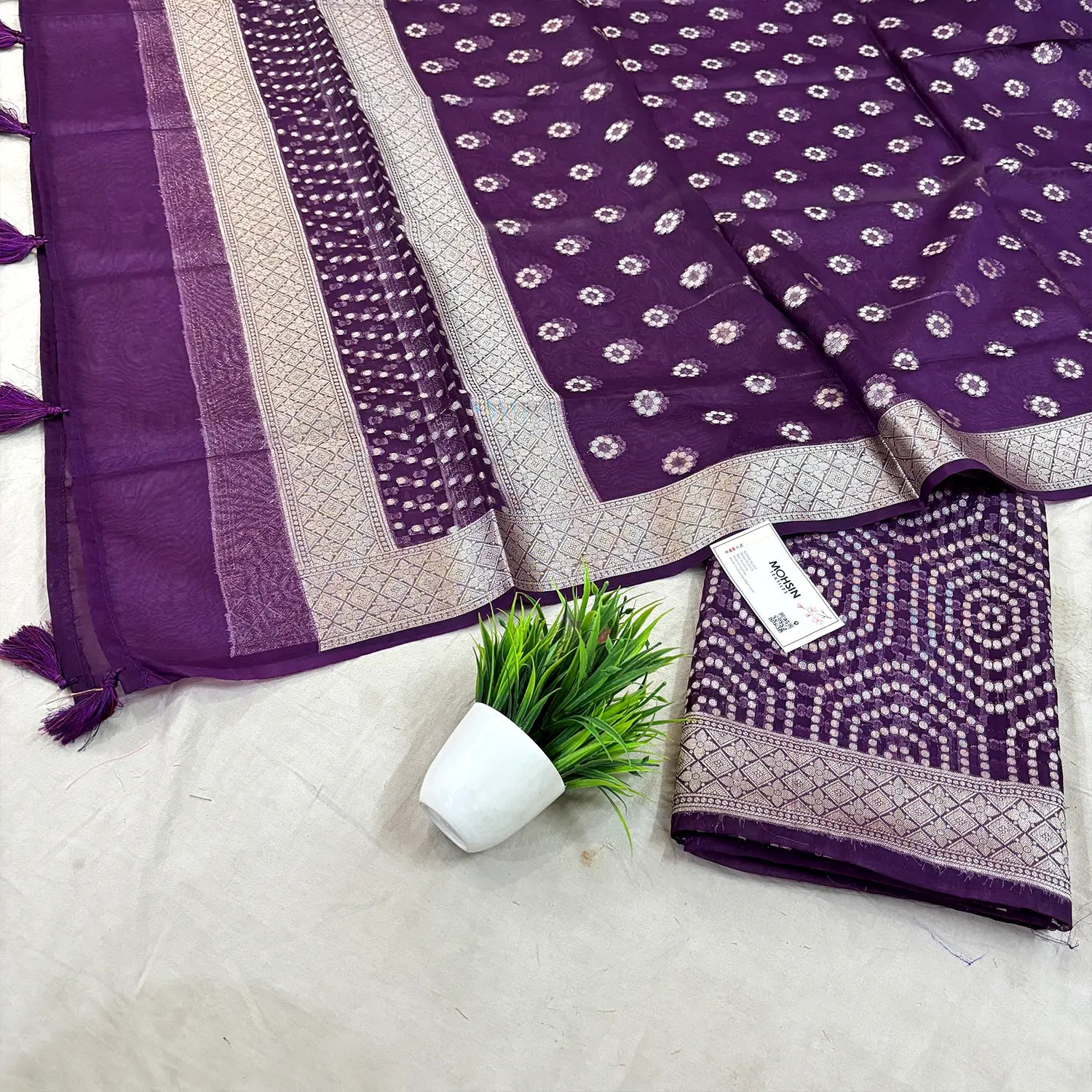 Purple Chalava Organza Silk Banarasi Suit