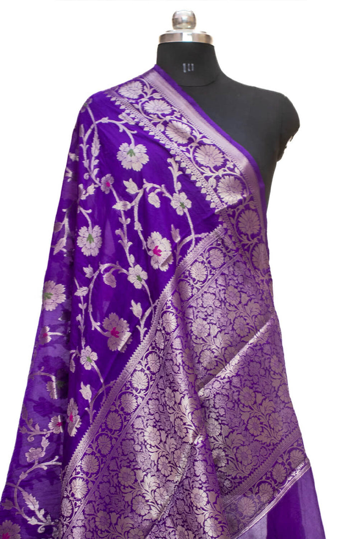 Purple Golden Zari Georgette Silk Banarasi Saree
