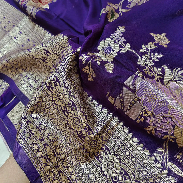 Purple Matt Zari Georgette Silk Banarasi Saree