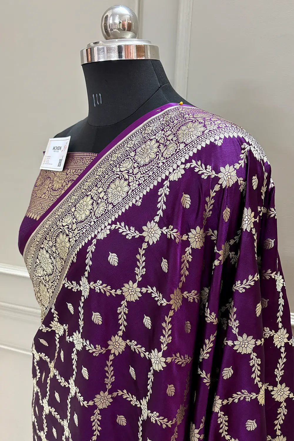 Purple Qaidi Buti Katan Silk Banarasi Saree