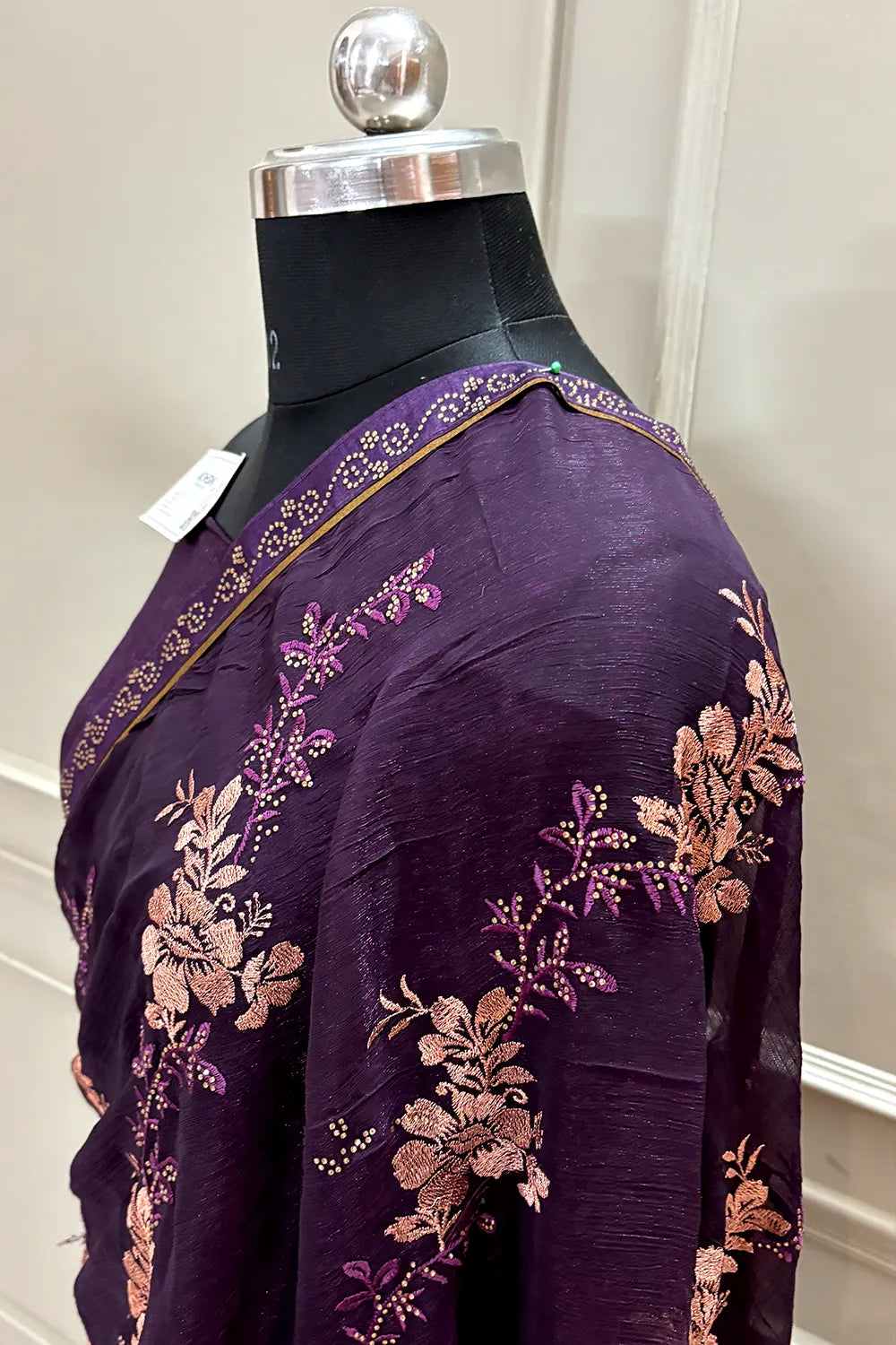 Purple Embordiery Siroski Work Georgette Silk Saree