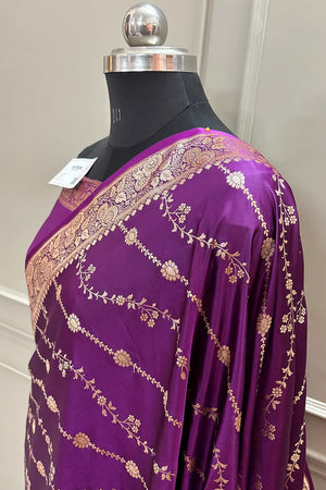 Purple Sunehri Lehar Katan Silk Banarasi Saree