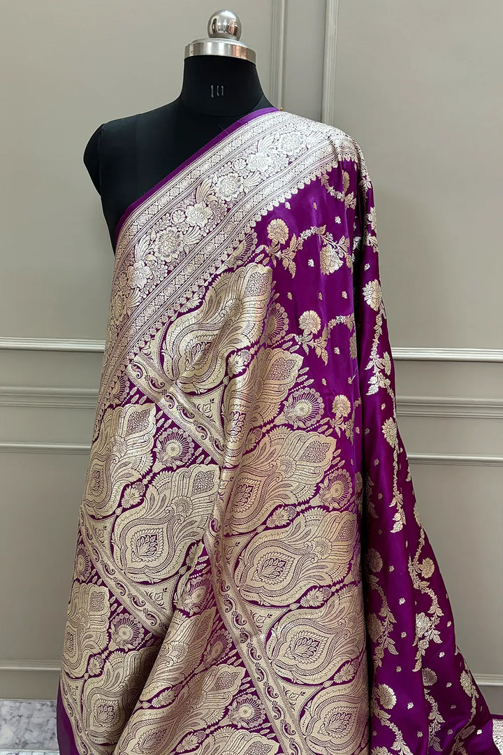 Purple Tirchi Daal Katan Silk Banarasi Saree