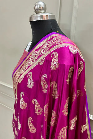 Purple Unicorn Buti Katan Silk Banarasi Saree