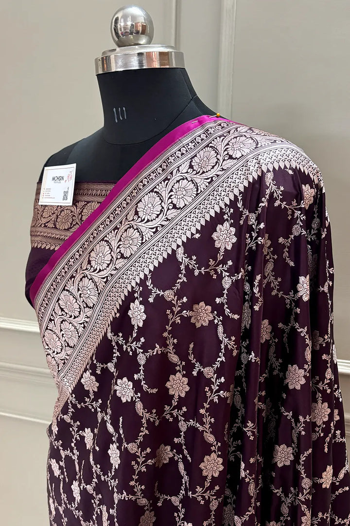 Purple Vardhman Jaal Katan Silk Banarasi Saree