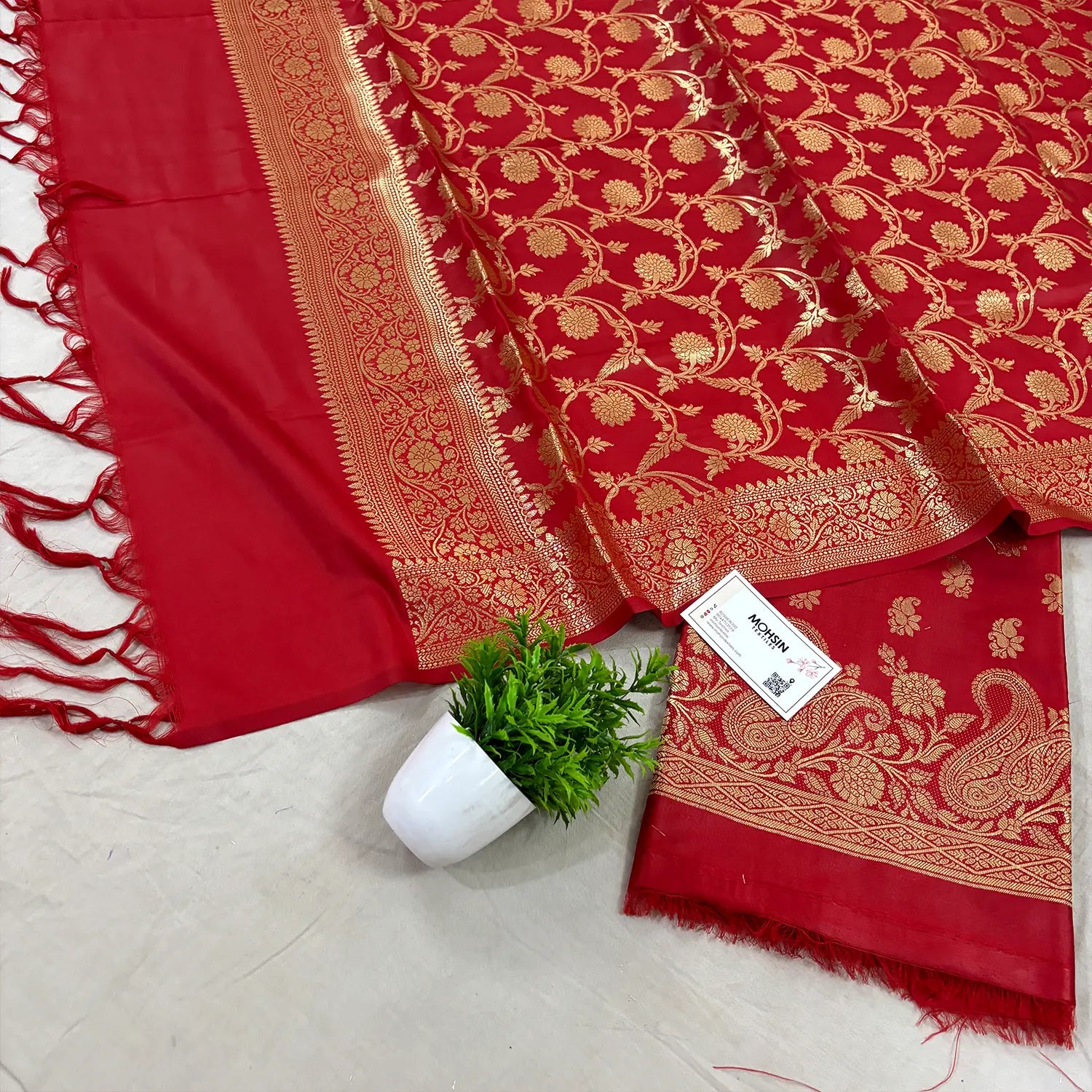 Red Godzilla Satin Silk Banarasi Suit