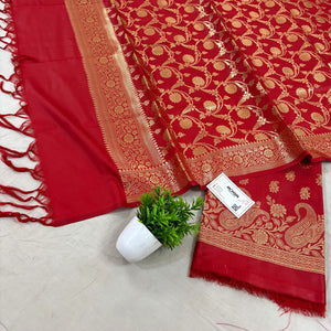 Red Godzilla Satin Silk Banarasi Suit