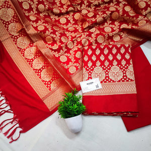 Red Golden Zari Katan Silk Banarasi Suit