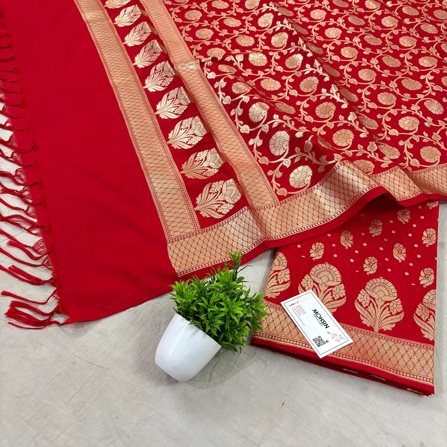 Red Golden Zari Katan Silk Banarasi Suit