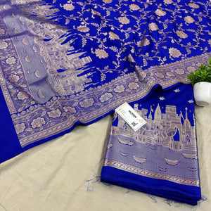 Royal Blue Ganga Ghat Katan Silk Banarasi Suit