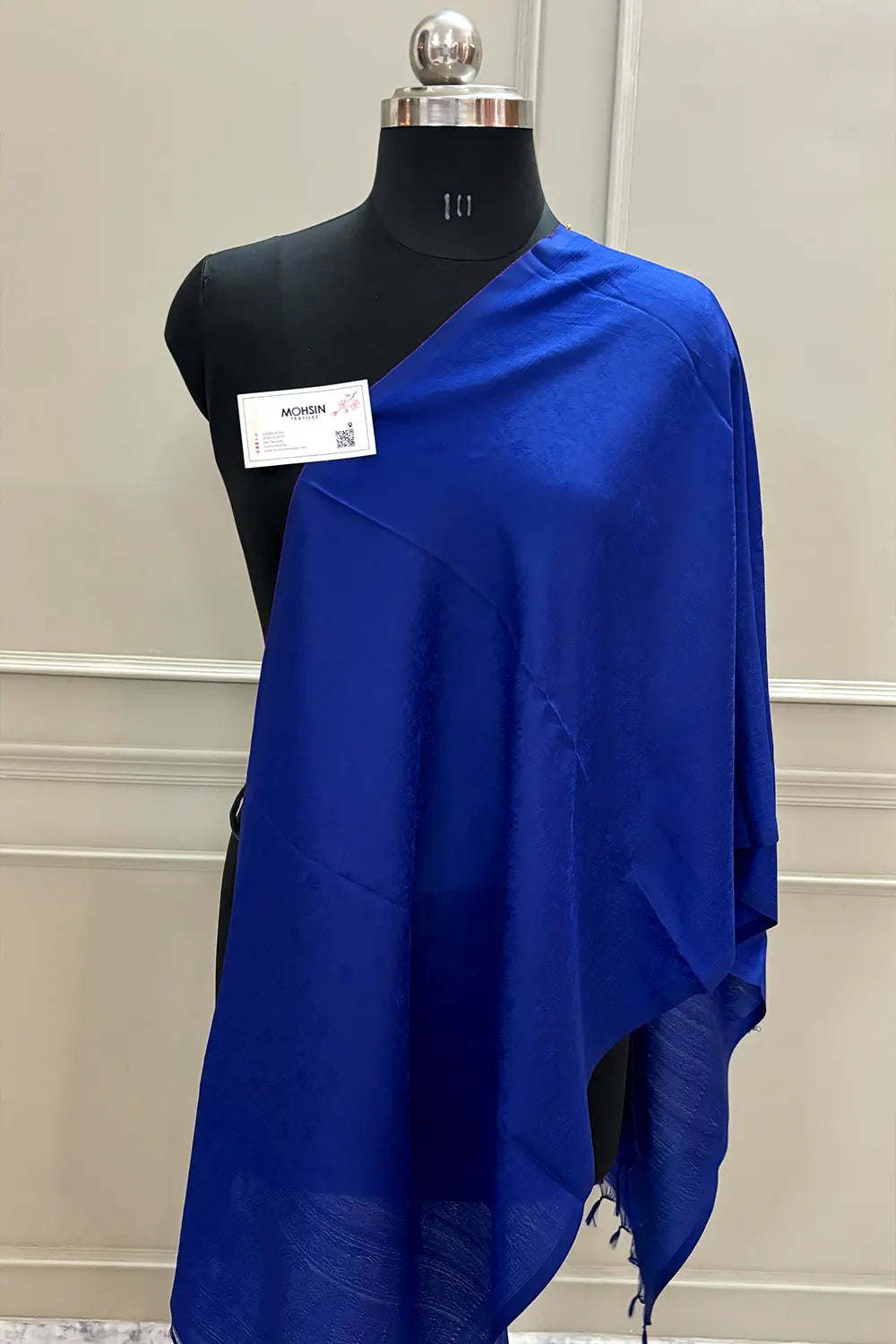 Royal Blue Resham Zari Silk Banarasi Stole – Mohsin Textiles