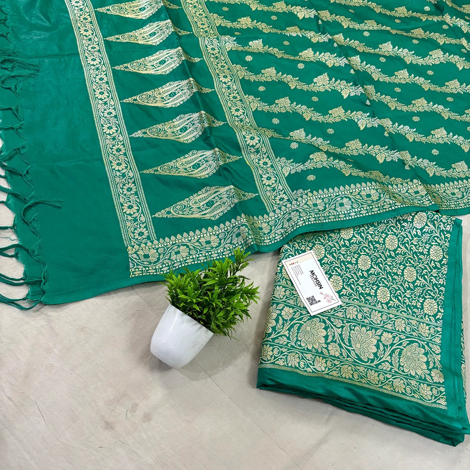 Sea Green Golden Zari Katan Silk Banarasi Suit