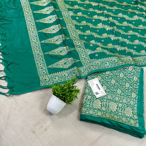 Sea Green Golden Zari Katan Silk Banarasi Suit