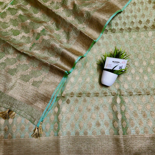 Sea Green Pairahan Tissue Silk Banarasi Suit