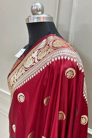 Sonakshi Sinha Maroon Chand Tara Katan Silk Banarasi Saree