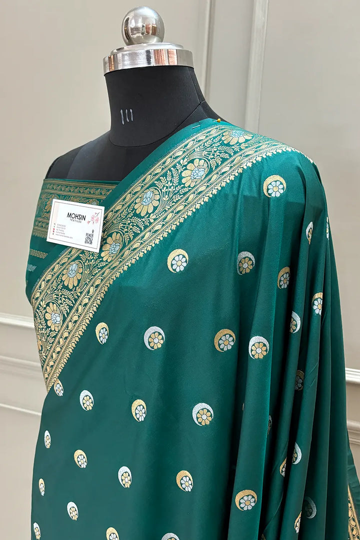 Teal Chand Tara Katan Silk Banarasi Saree