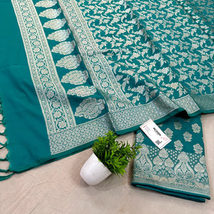 Teal Golden Zari Katan Silk Banarasi Suit