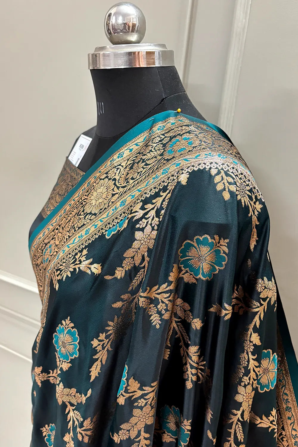 Teal Henna Jaal Katan Silk Banarasi Saree