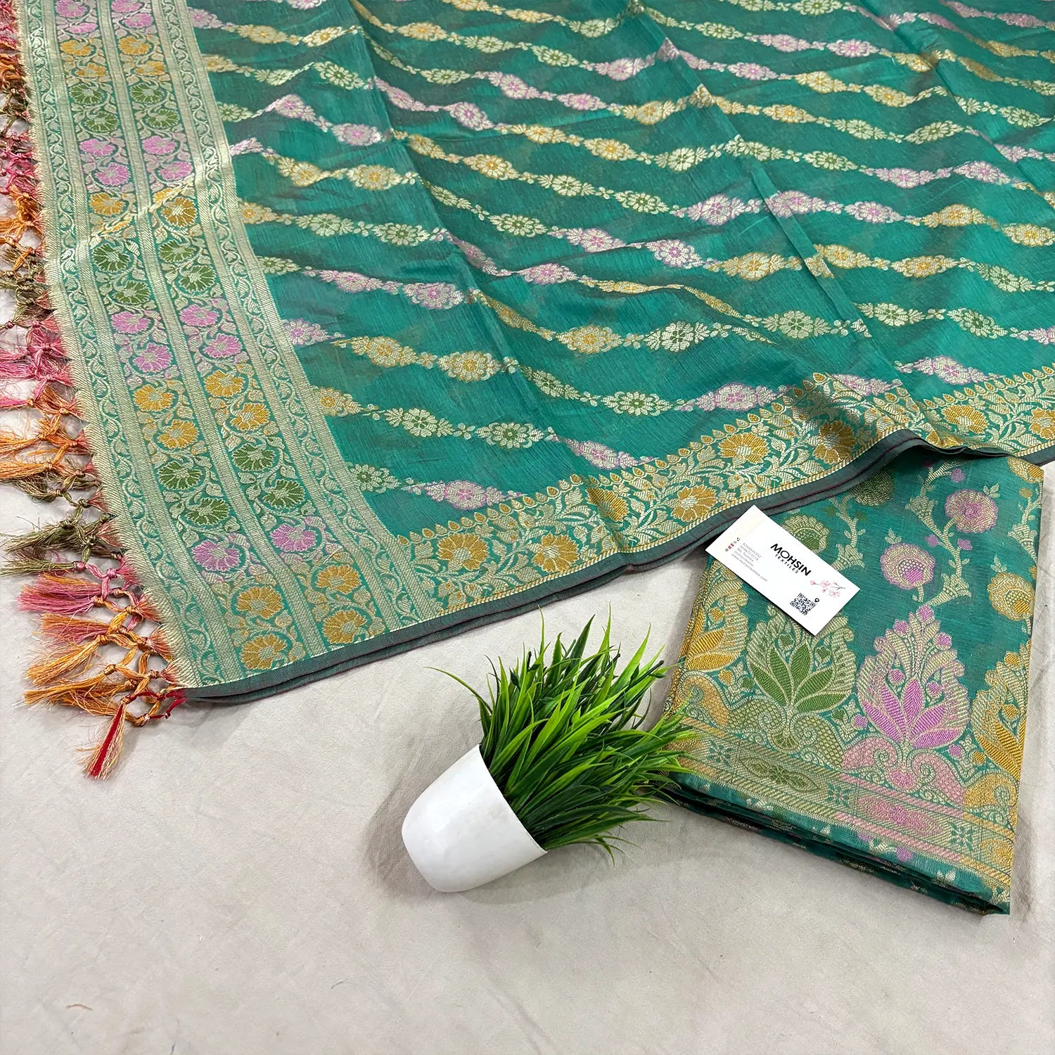 Teal Sindhuri Phool Resham Silk Banarasi Suit