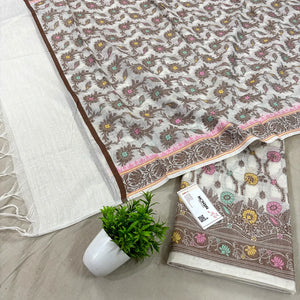 White Resham Zari Banarasi Silk Suit