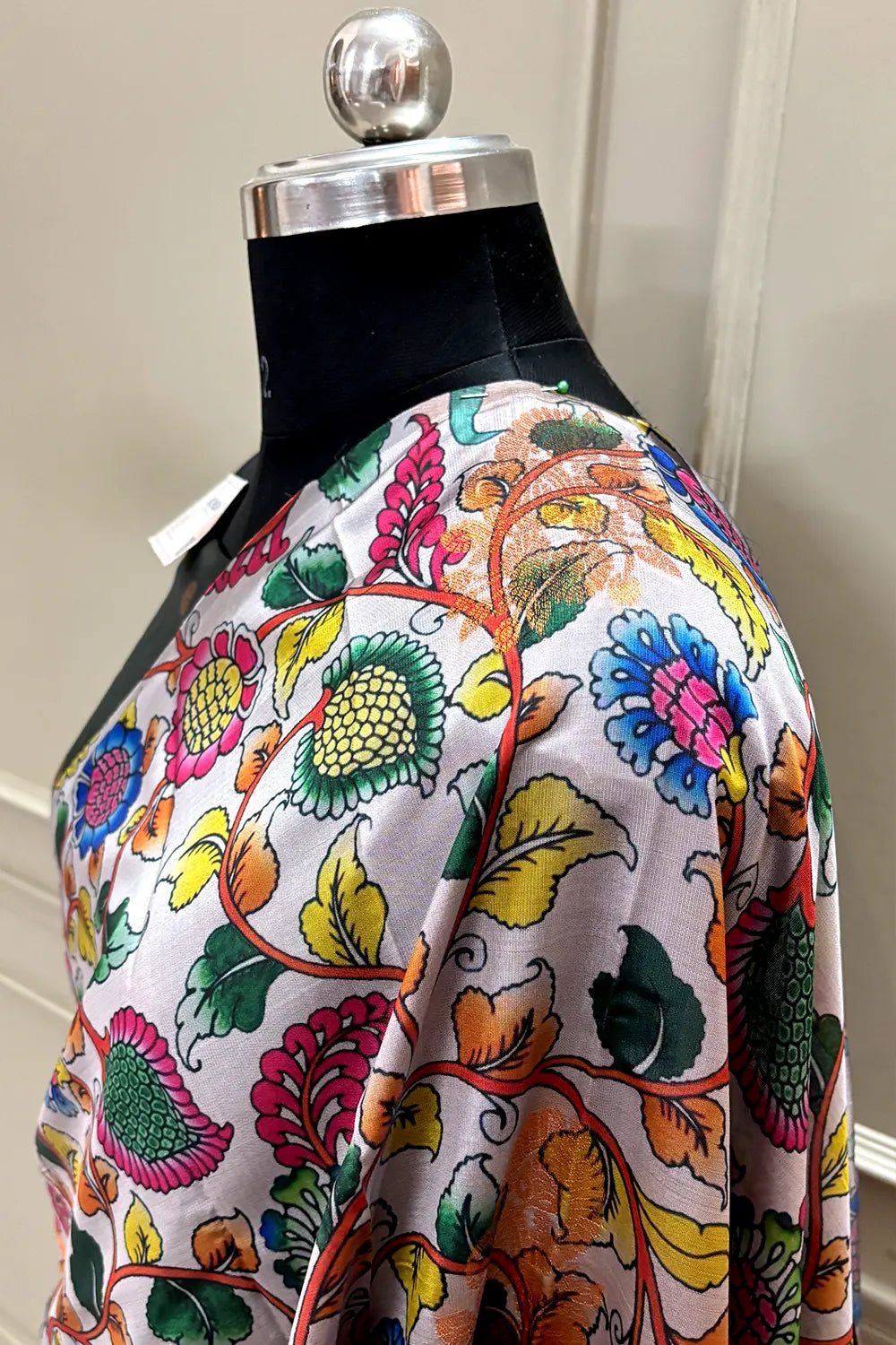 White and Bottle Green Printed Silk Saree