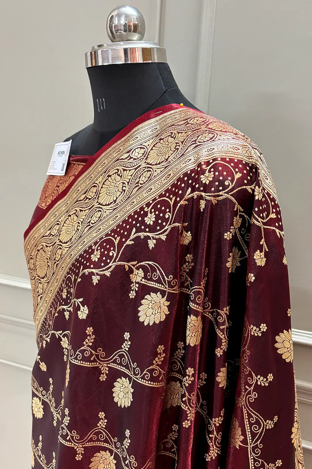Wine Bhawar Jaal Katan Silk Banarasi Saree