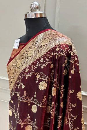 Wine Bhawar Jaal Katan Silk Banarasi Saree