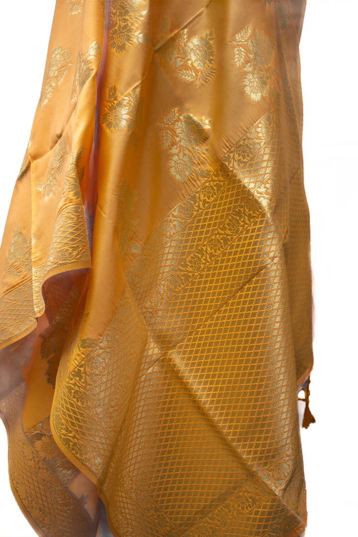 Yellow Golden Zari Katan Silk Banarasi Dupatta