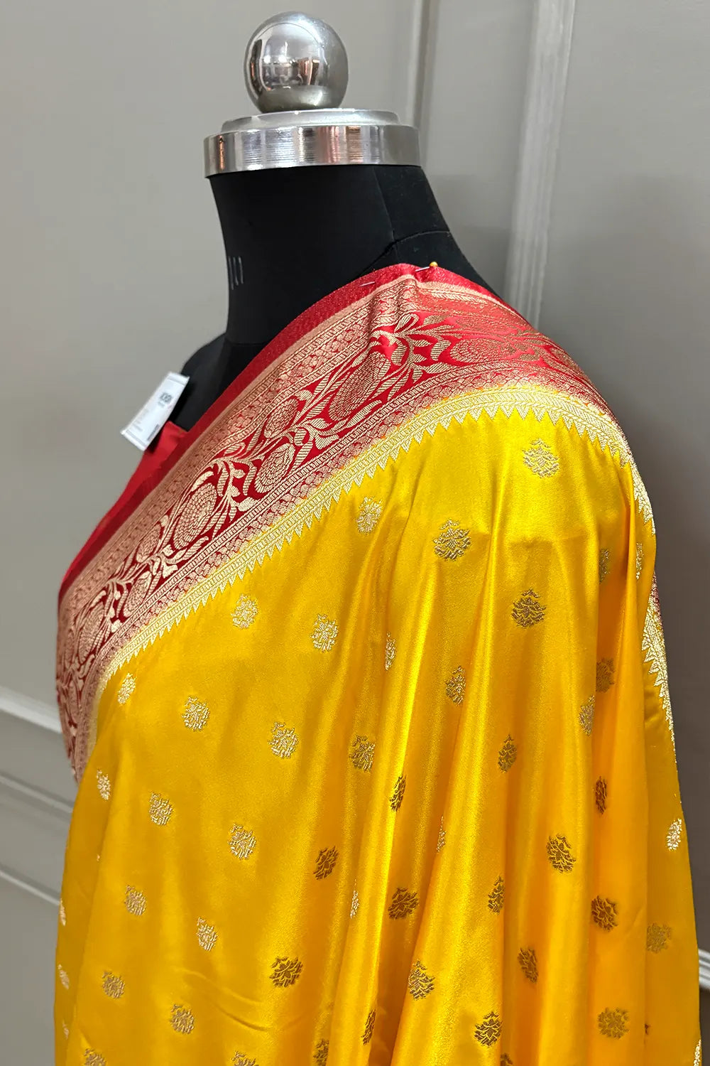 Yellow and Red Golden Zari Katan Silk Banarasi Saree