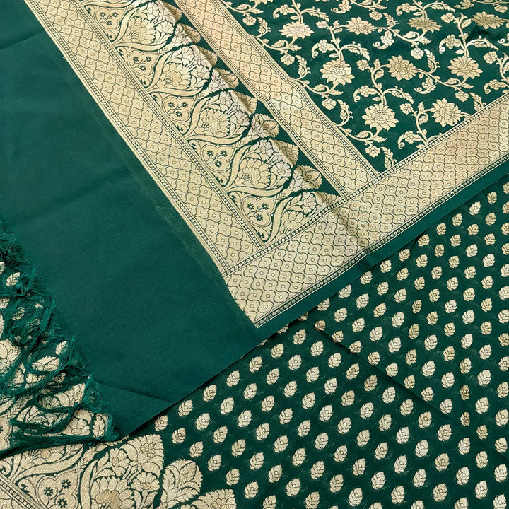 Bottle Green Kalli Buti Katan Silk Banarasi Suit