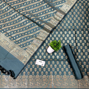 Grey Sunflower Satin Silk Banarasi Suit