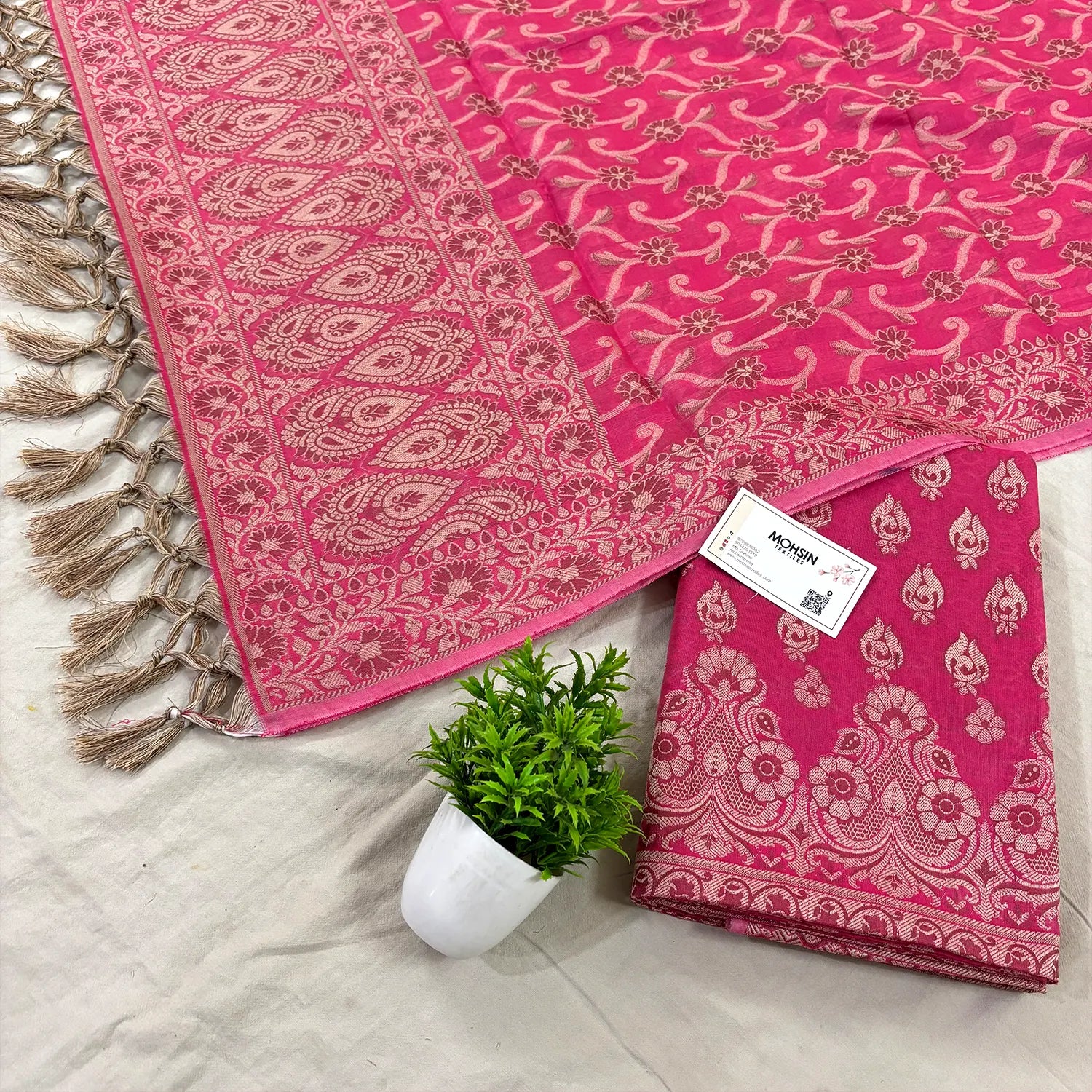 Rani Pink Hukum Fire Cotton Silk Banarasi Suit