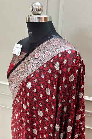 Wine Maroon Chunni Munni Katan Silk Banarasi Saree