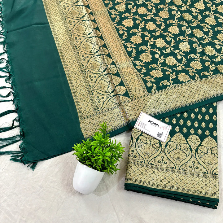 Bottle Green Kalli Buti Katan Silk Banarasi Suit