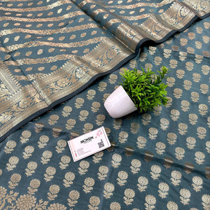 Grey Sunflower Satin Silk Banarasi Suit