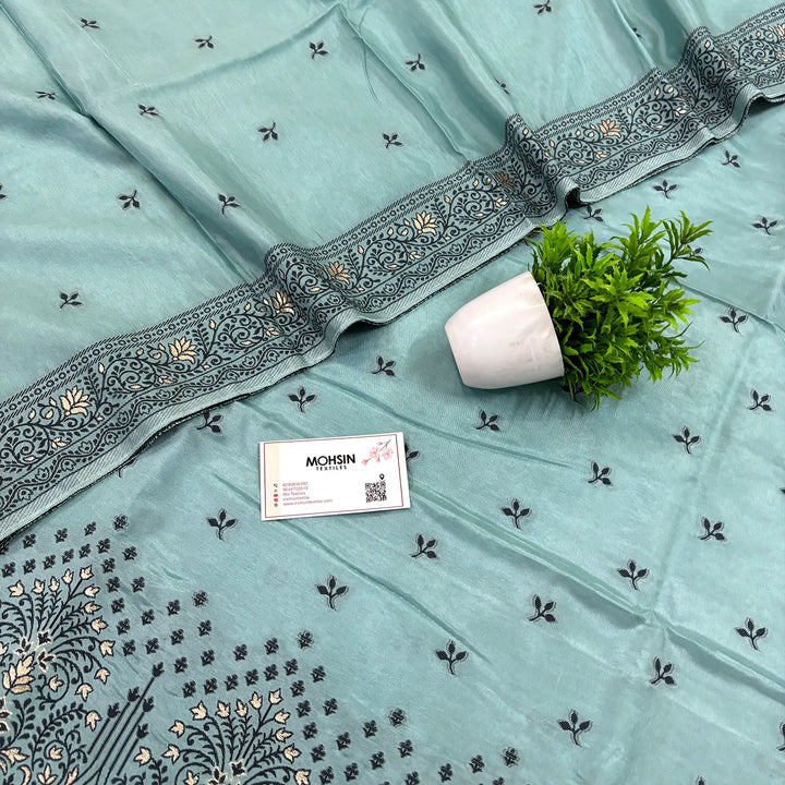 Light Sky Blue Jhilmila Taj Dola Silk Banarasi Suit