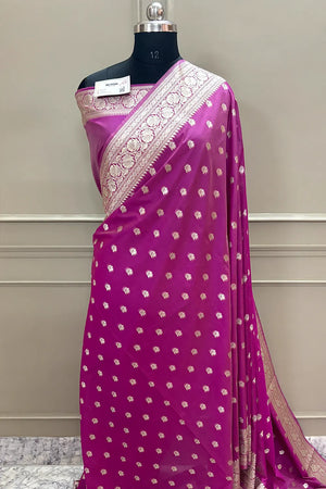 Magenta Ghonga Buti Katan Silk Banarasi Saree