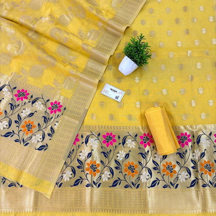 Yellow Gulbagh Cotton Silk Banarasi Suit