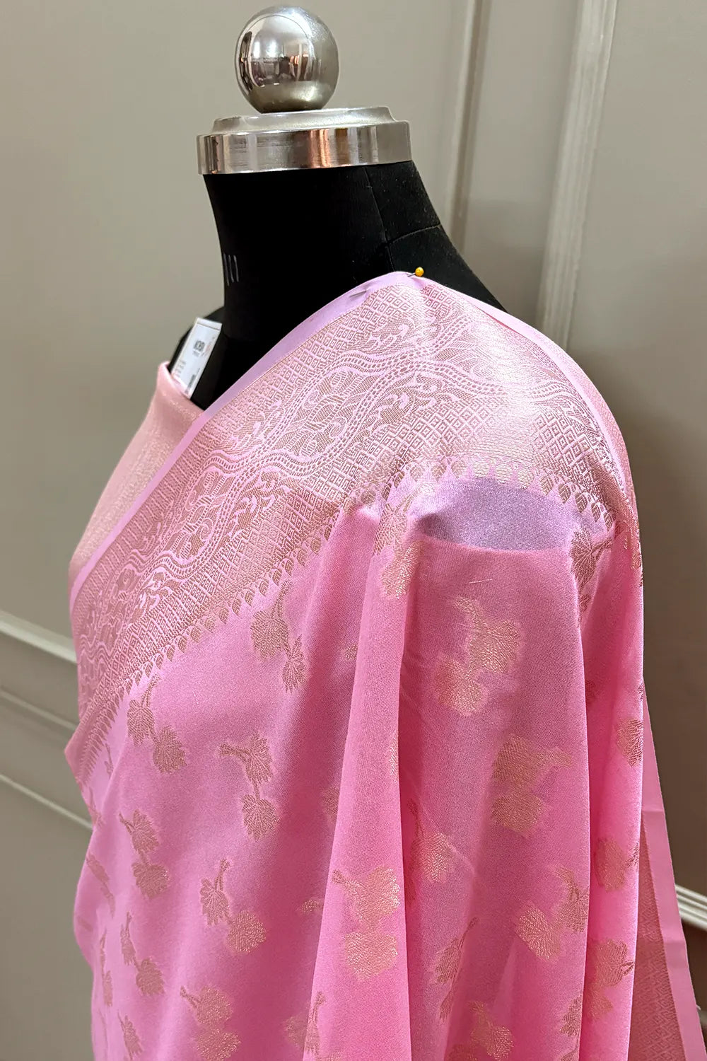 Baby Pink Daab Buti Chanderi Silk Banarasi Saree
