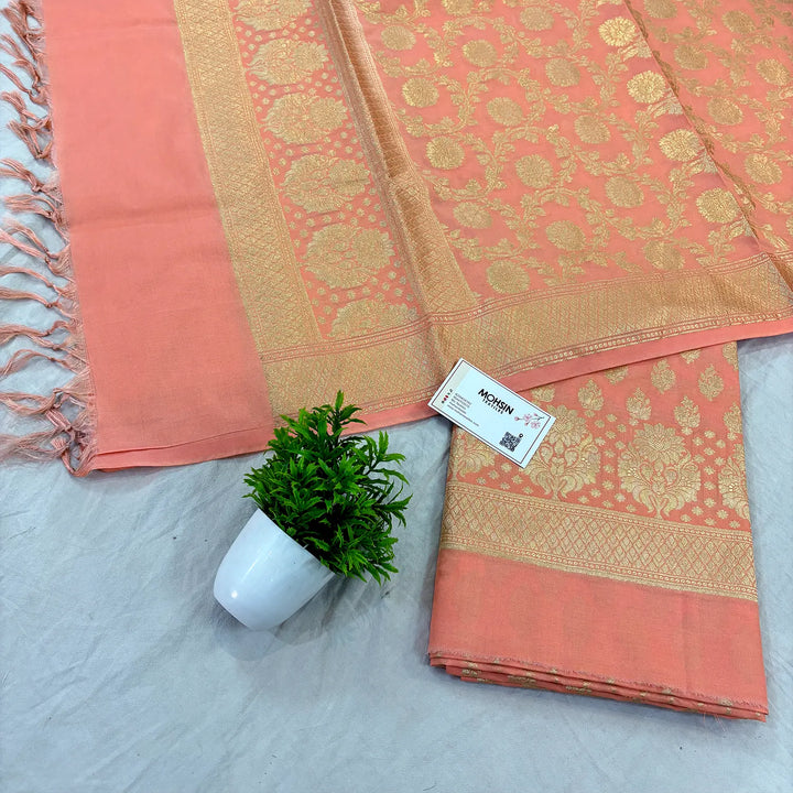 Light Peach Guldaan Katan Silk Banarasi Suit